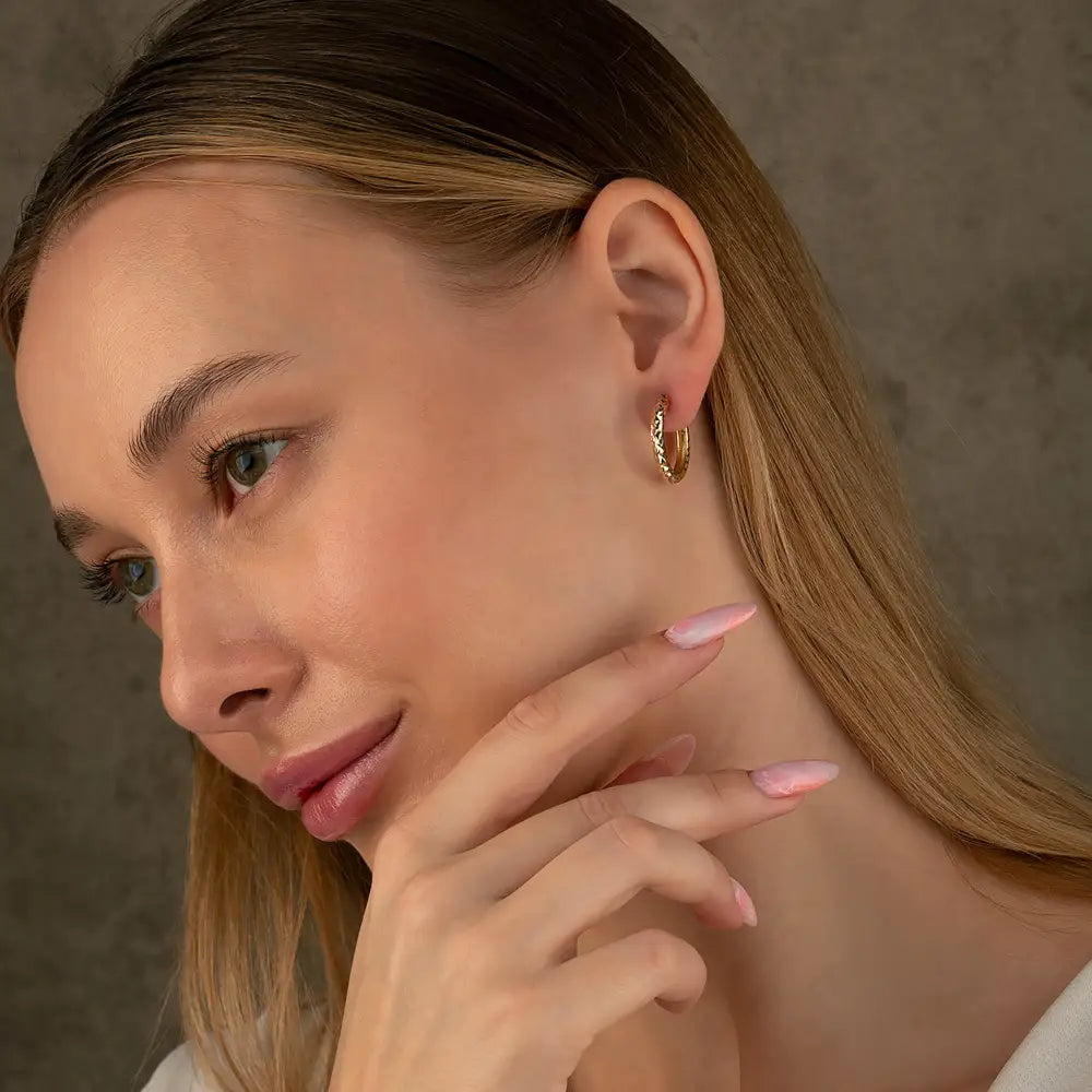 14K Solid Gold Diamond-Cut Huggie Hoop Earrings | 10mm & 12mm Statement Hoops for Women - Hoop Earrings