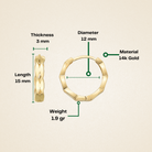 14K Solid Gold Diamond-Cut Huggie Hoop Earrings | 15mm Fancy Everyday Hoops for Women - Hoop Earrings