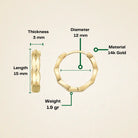 14K Solid Gold Diamond-Cut Huggie Hoop Earrings | 15mm Fancy Everyday Hoops for Women - Hoop Earrings