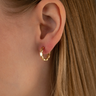 14K Solid Gold Diamond-Cut Huggie Hoop Earrings | 15mm Fancy Everyday Hoops for Women - Hoop Earrings