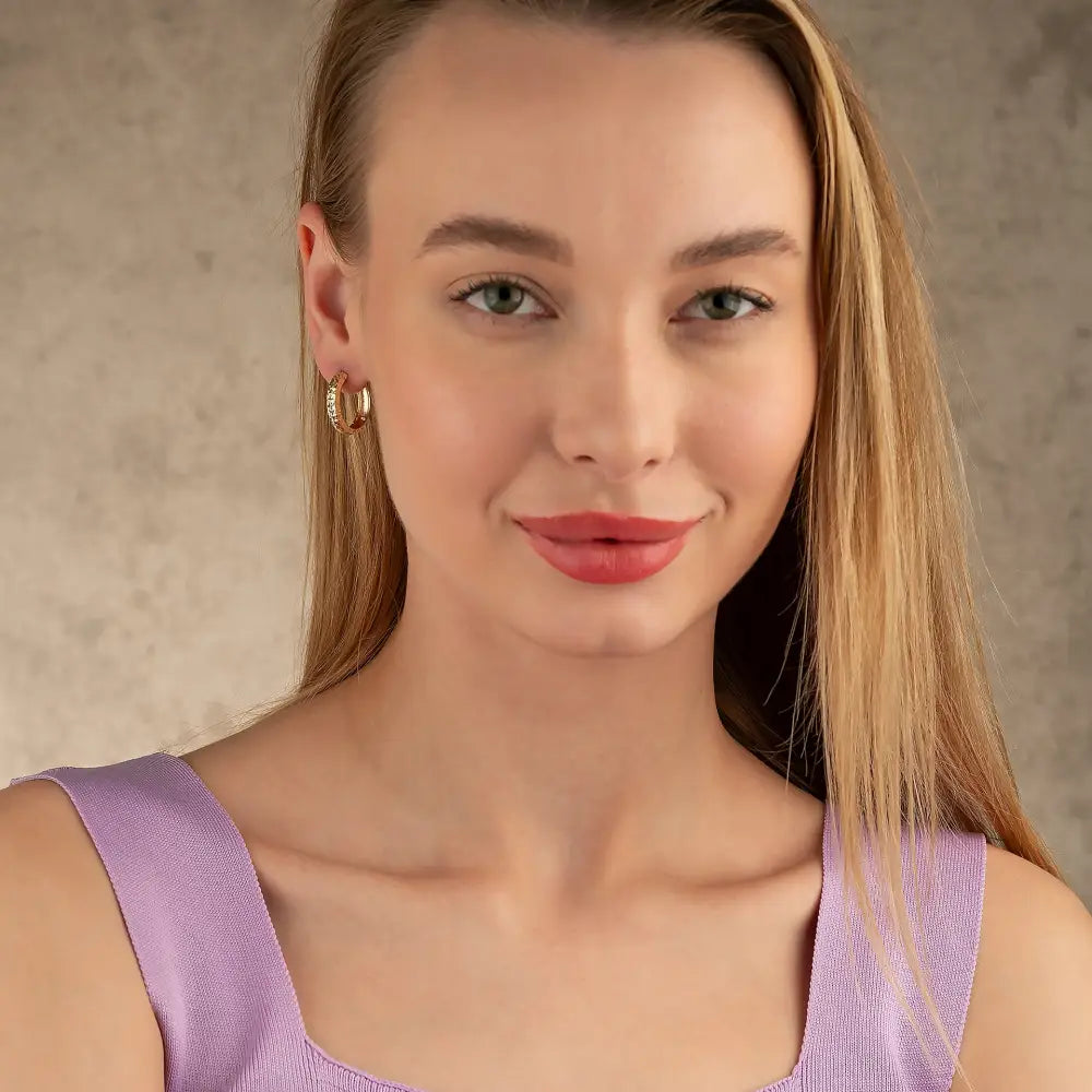 14K Solid Gold Diamond-Cut Huggie Hoop Earrings | 16mm Everyday Hoops for Women 4.5mm Wide - Hoop Earrings