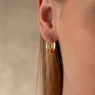 14K Solid Gold Diamond-Cut Huggie Hoop Earrings | 16mm Everyday Hoops for Women 4.5mm Wide - Hoop Earrings