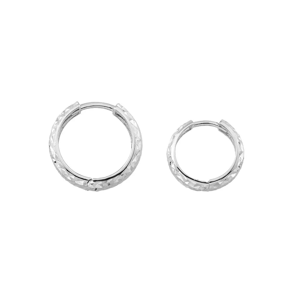 14K Solid Gold Diamond-Cut Huggie Hoop Earrings – Minimalist Everyday Hoops 11mm 13.5mm - Hoop Earrings