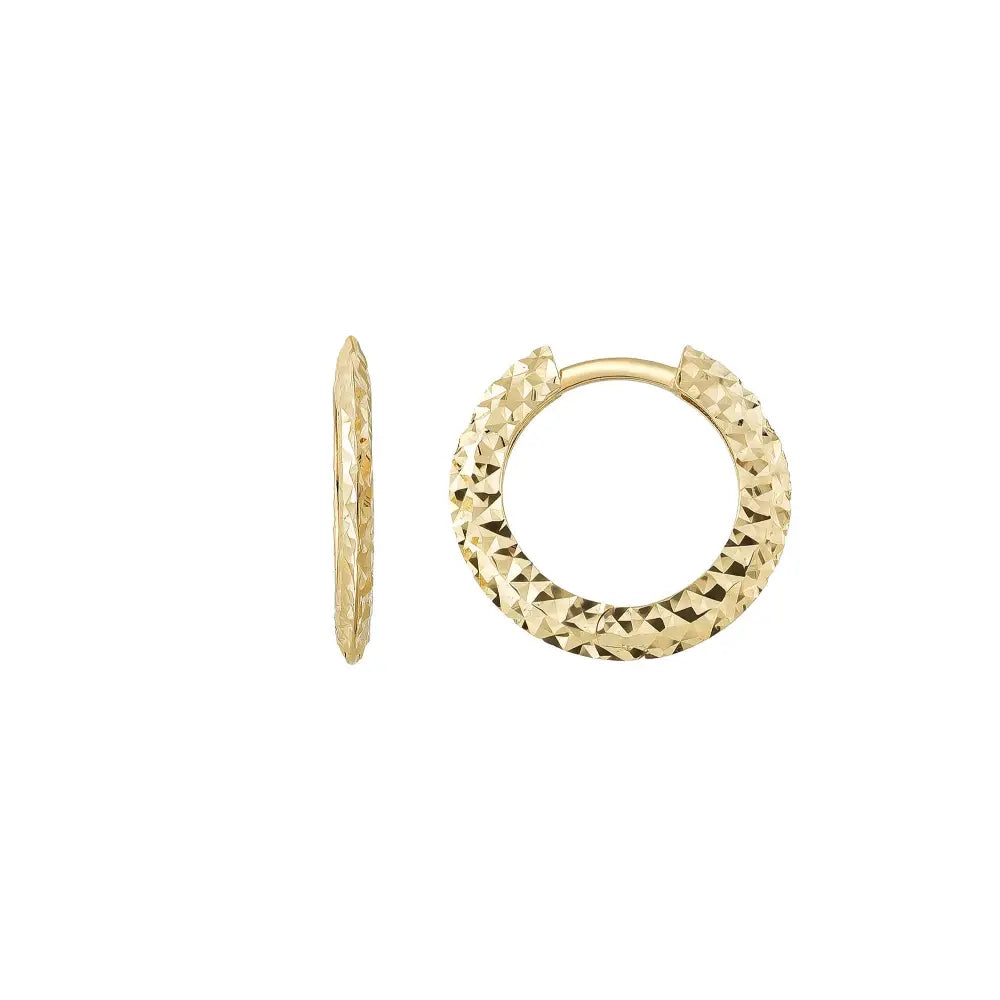 14K Solid Gold Diamond-Cut Huggie Hoop Earrings | Shiny Minimalist Hoops | Set of 2 Gift for Her - Single (1 Earring)