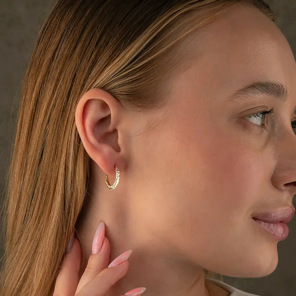 14K Solid Gold Diamond-Cut Huggie Hoop Earrings | Shiny Minimalist Hoops | Set of 2 Gift for Her - Hoop Earrings