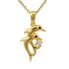 14K Solid Gold Dolphin Necklace With Cz Stone Handmade Jewelry Ideal Gift For Women - Jewelry