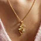 14K Solid Gold Dolphin Necklace With Cz Stone Handmade Jewelry Ideal Gift For Women - Jewelry