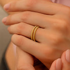 14K Solid Gold Double Beaded Wedding Band Minimalist Ring
