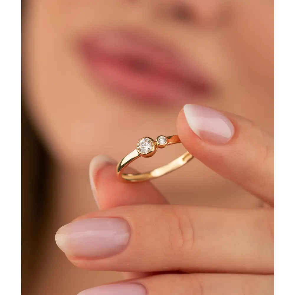 14K Solid Gold Double Birthstone Ring - Rings