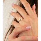 14K Solid Gold Double Heart CZ Ring - Rings