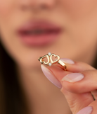 14K Solid Gold Double Heart CZ Ring - Rings