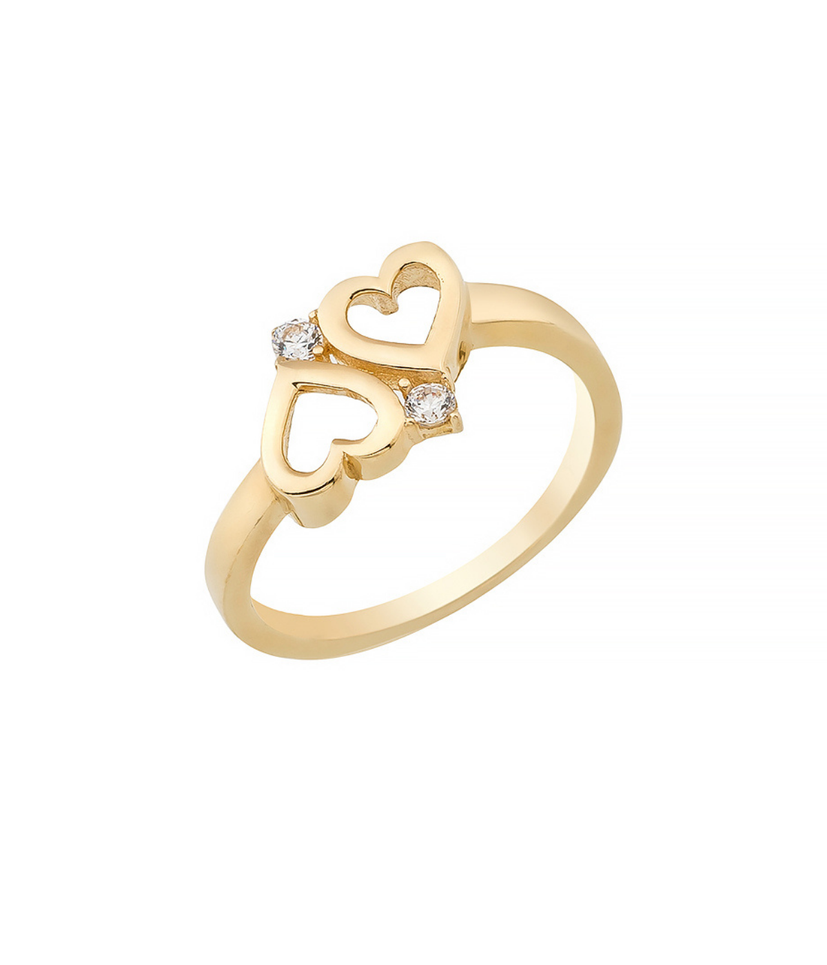 14K Solid Gold Double Heart CZ Ring - Rings