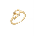 14K Solid Gold Double Heart CZ Ring - Rings