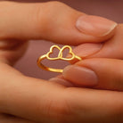 14K Solid Gold Double Heart Ring Dainty Love Band