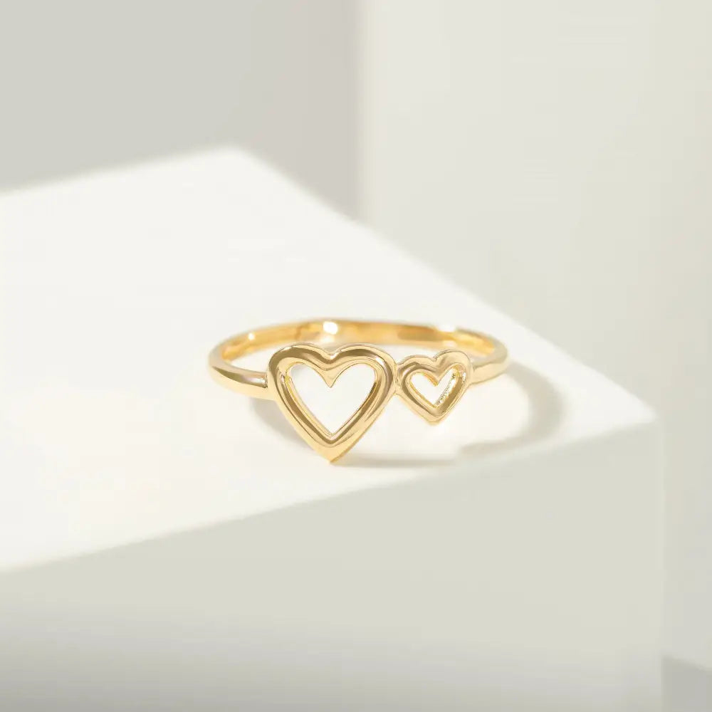 14K Solid Gold Double Heart Ring Present - Rings