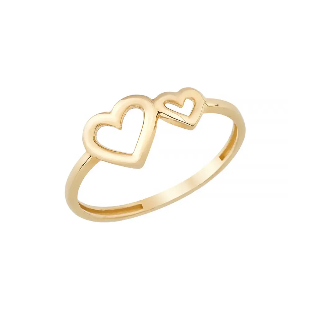 14K Solid Gold Double Heart Ring Present - Rings