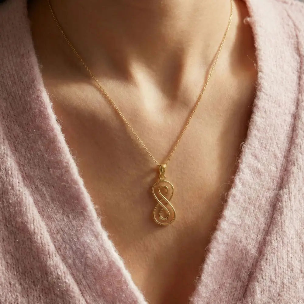 14K Solid Gold Double Infinity Necklace Vertical Knot Pendant Charm Eternal Love Jewelry Anniversary Gift for Her