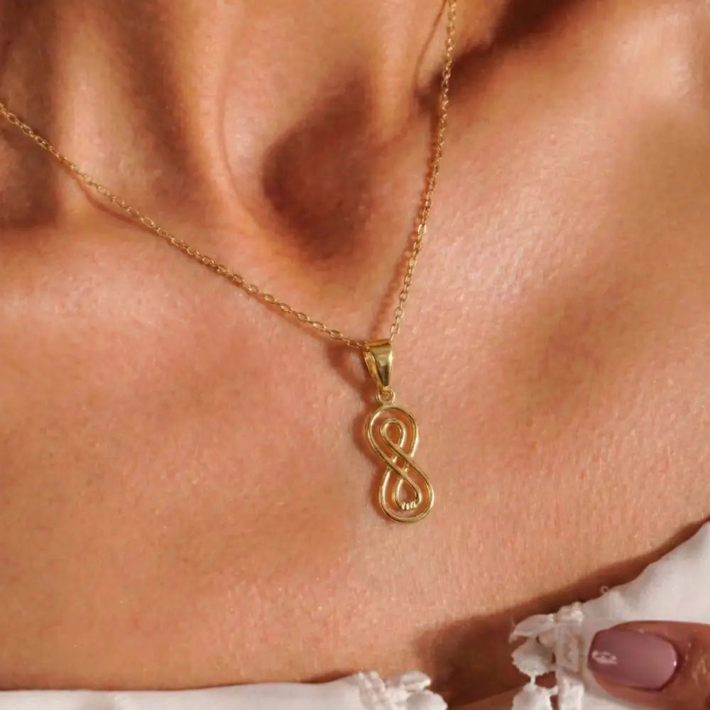 14K Solid Gold Double Infinity Necklace Vertical Knot Pendant Charm Eternal Love Jewelry Anniversary Gift for Her