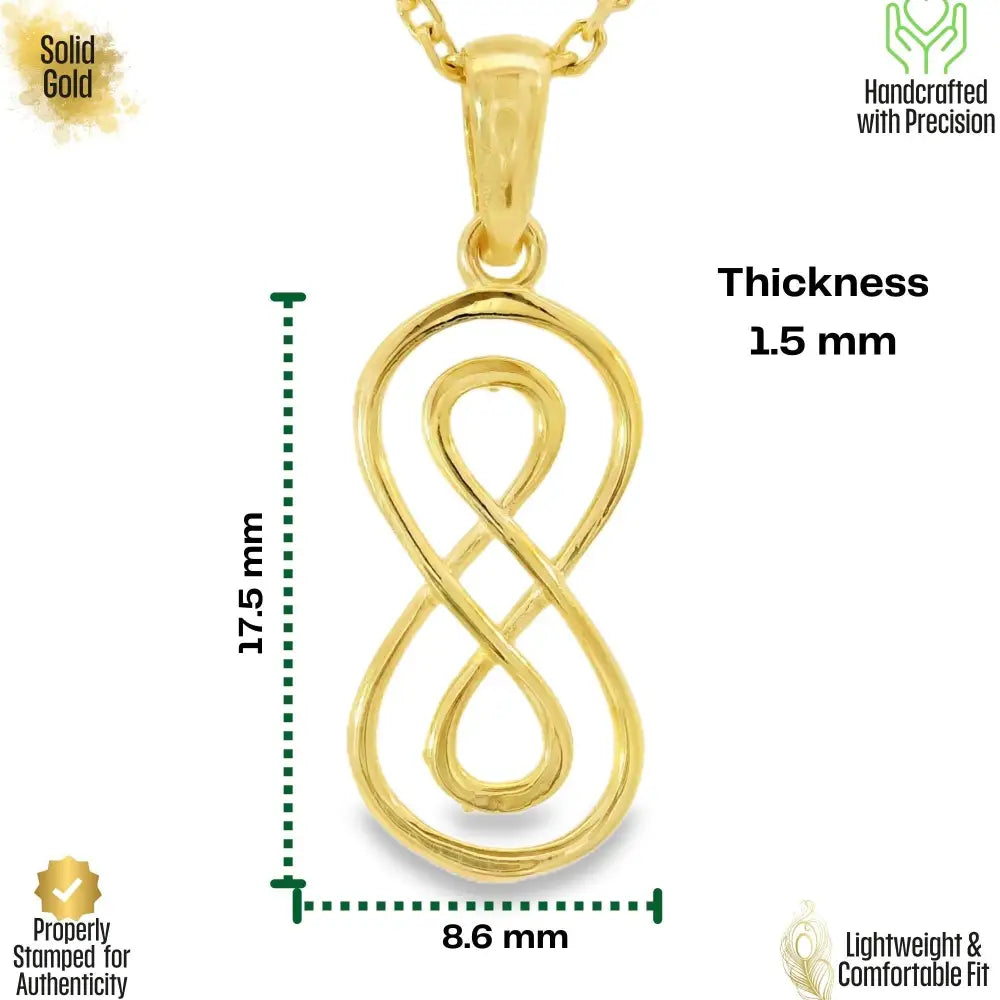 14K Solid Gold Double Infinity Necklace Vertical Knot Pendant Charm Eternal Love Jewelry Anniversary Gift for Her