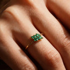 14K Solid Gold Emerald Ring Handmade Elegant Marquise Cut Green Stones for Women