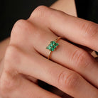14K Solid Gold Emerald Ring Handmade Elegant Marquise Cut Green Stones for Women