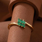 14K Solid Gold Emerald Ring Handmade Elegant Marquise Cut Green Stones for Women