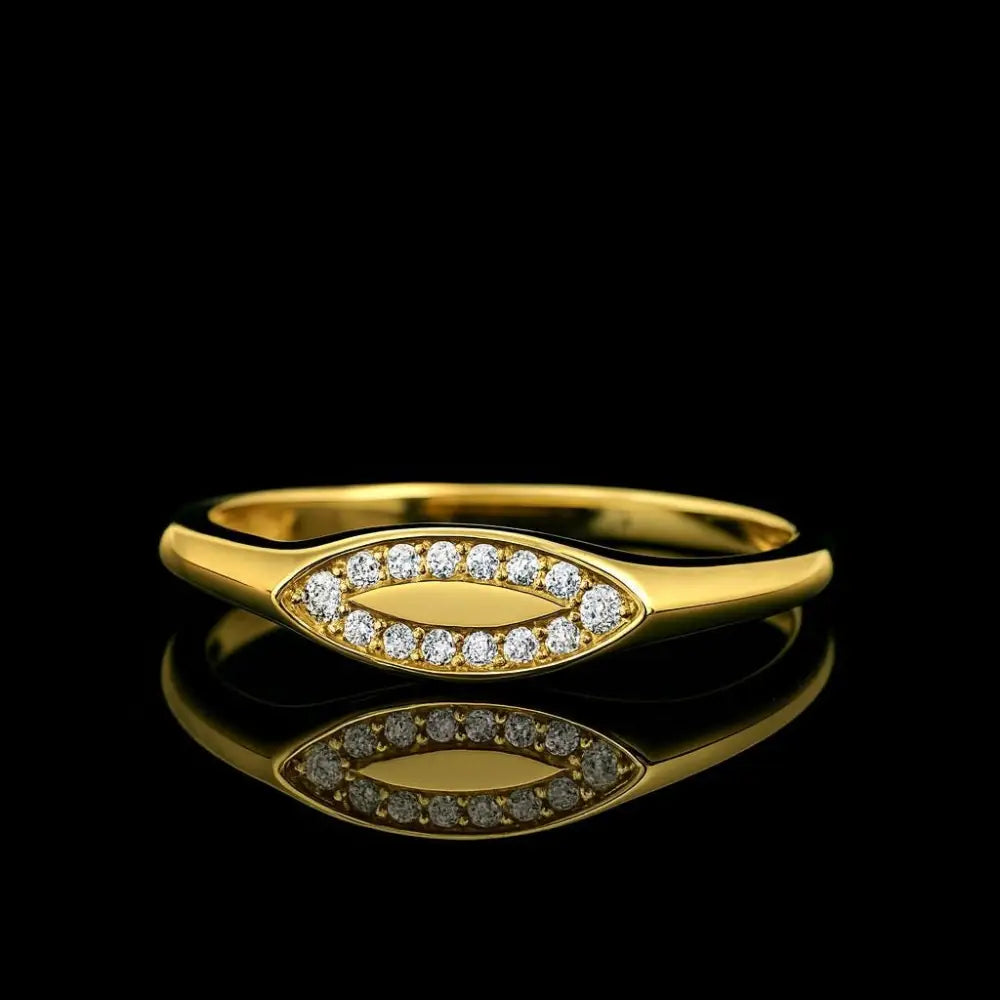 14K Solid Gold Evil Eye Signet Ring Cubic Zirconia Pave