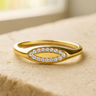 14K Solid Gold Evil Eye Signet Ring Cubic Zirconia Pave