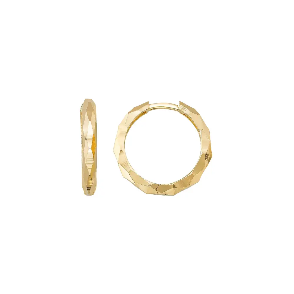 14K Solid Gold Faceted Hoop Earrings | Handcrafted Stackable Hoops for Women - Single Small / 14K Yellow Gold - Hoop