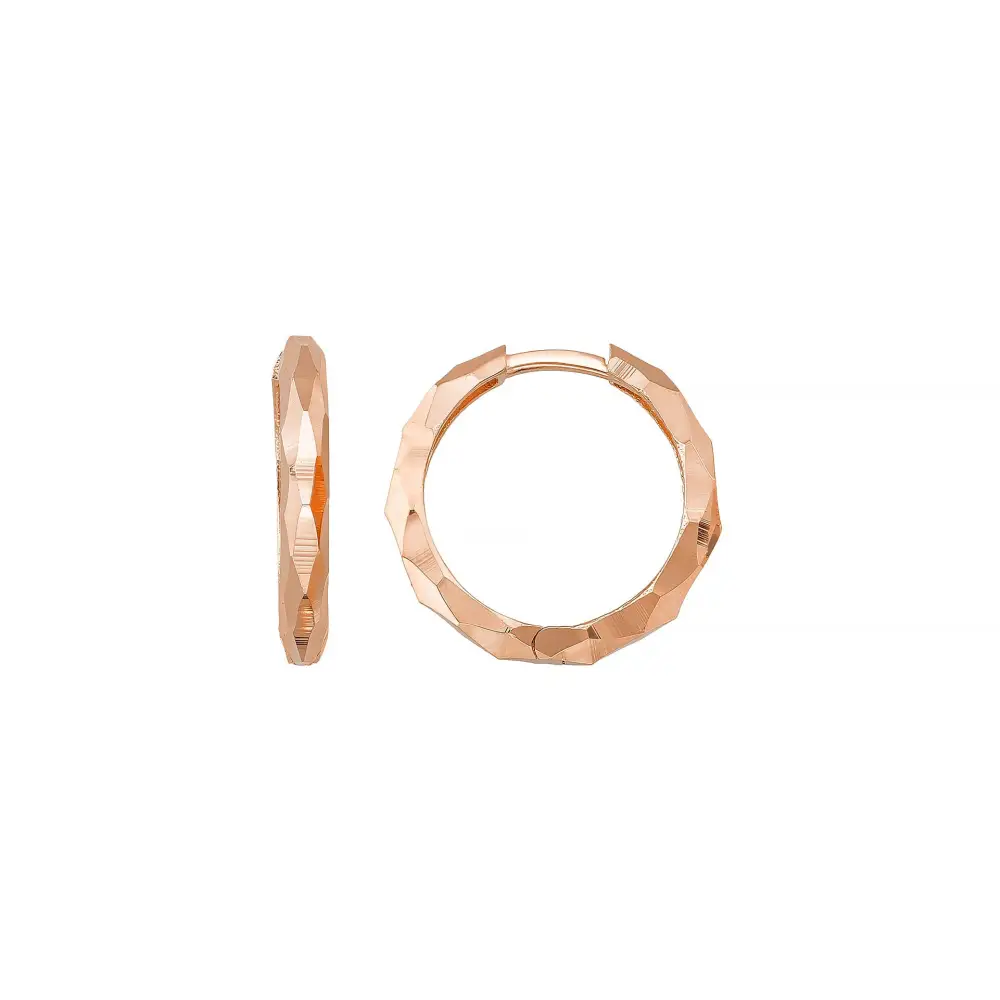 14K Solid Gold Faceted Hoop Earrings | Handcrafted Stackable Hoops for Women - Single Small / 14K Rose Gold - Hoop