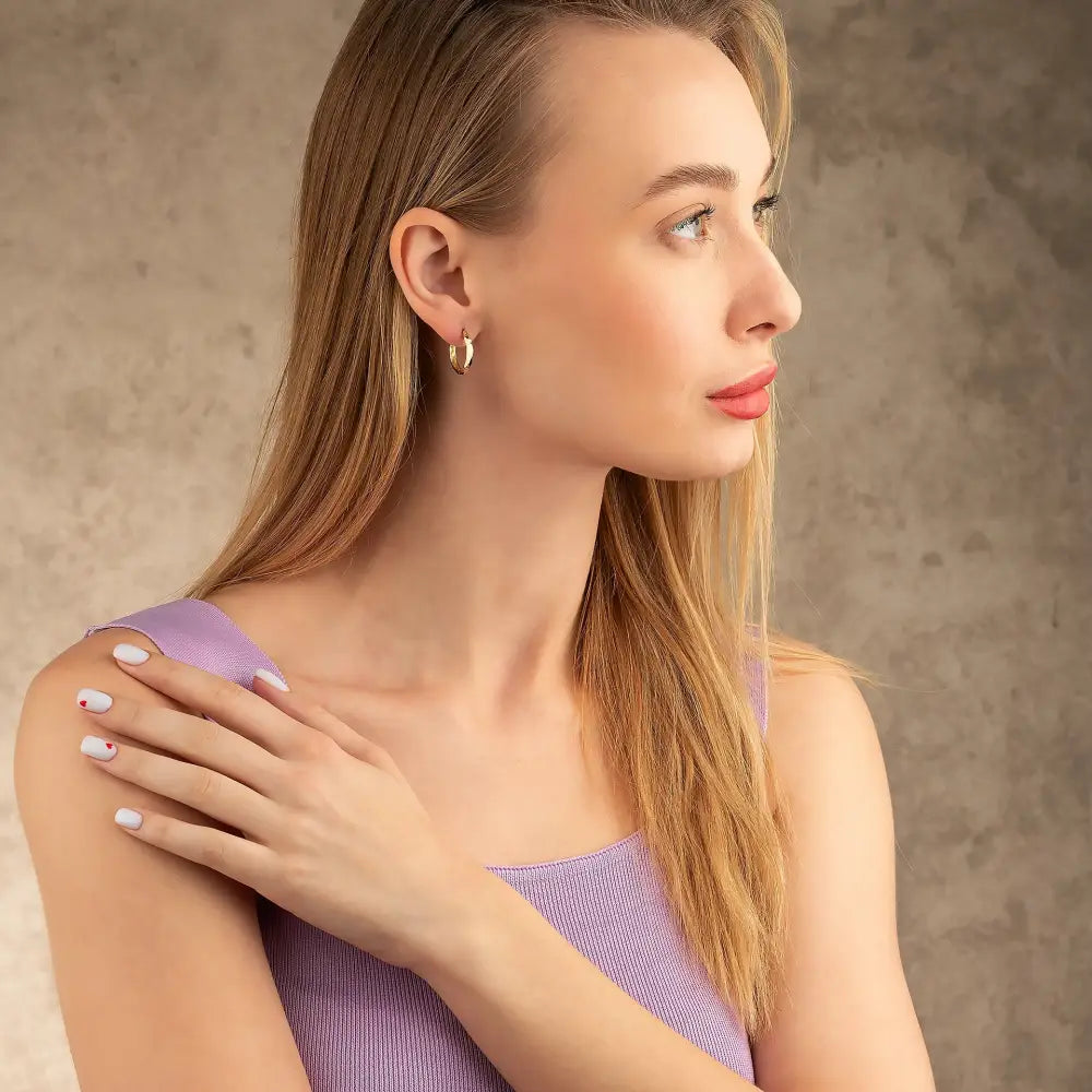 14K Solid Gold Faceted Hoop Earrings | Handcrafted Stackable Hoops for Women - Hoop Earrings