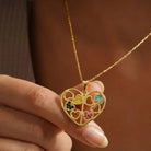 14K Solid Gold Family Tree Heart Necklace Colorful Birthstone Pendant Personalized Mom Jewelry Grandma Gift for Mothers