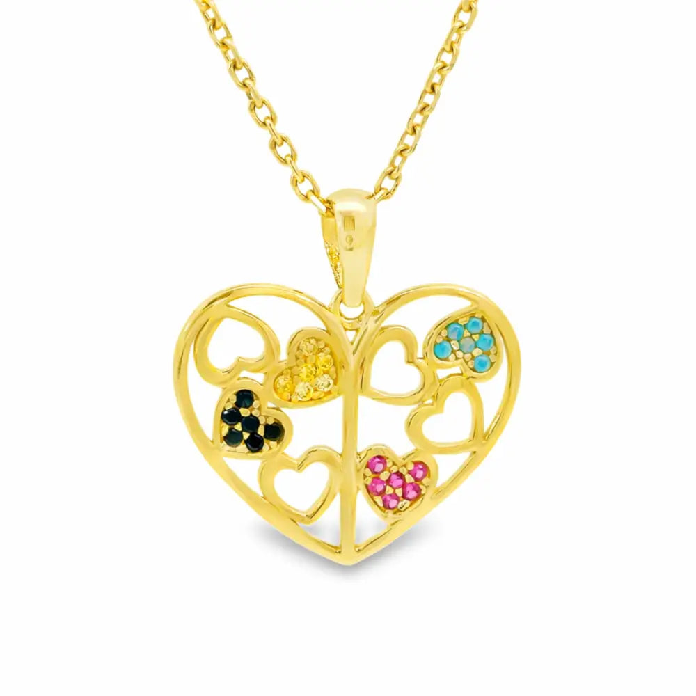 14K Solid Gold Family Tree Heart Necklace Colorful Birthstone Pendant Personalized Mom Jewelry Grandma Gift for Mothers