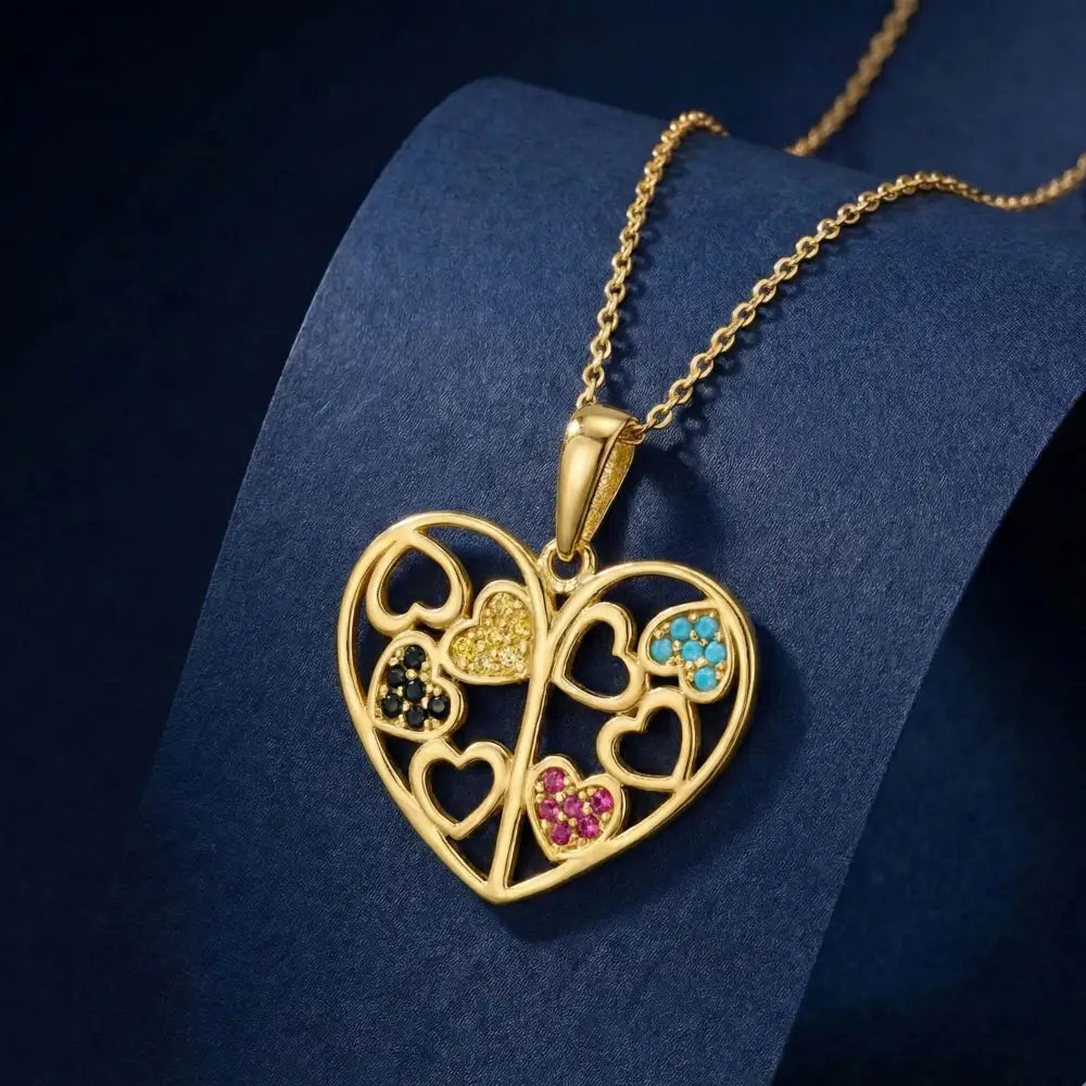 14K Solid Gold Family Tree Heart Necklace Colorful Birthstone Pendant Personalized Mom Jewelry Grandma Gift for Mothers