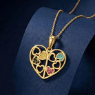 14K Solid Gold Family Tree Heart Necklace Colorful Birthstone Pendant Personalized Mom Jewelry Grandma Gift for Mothers