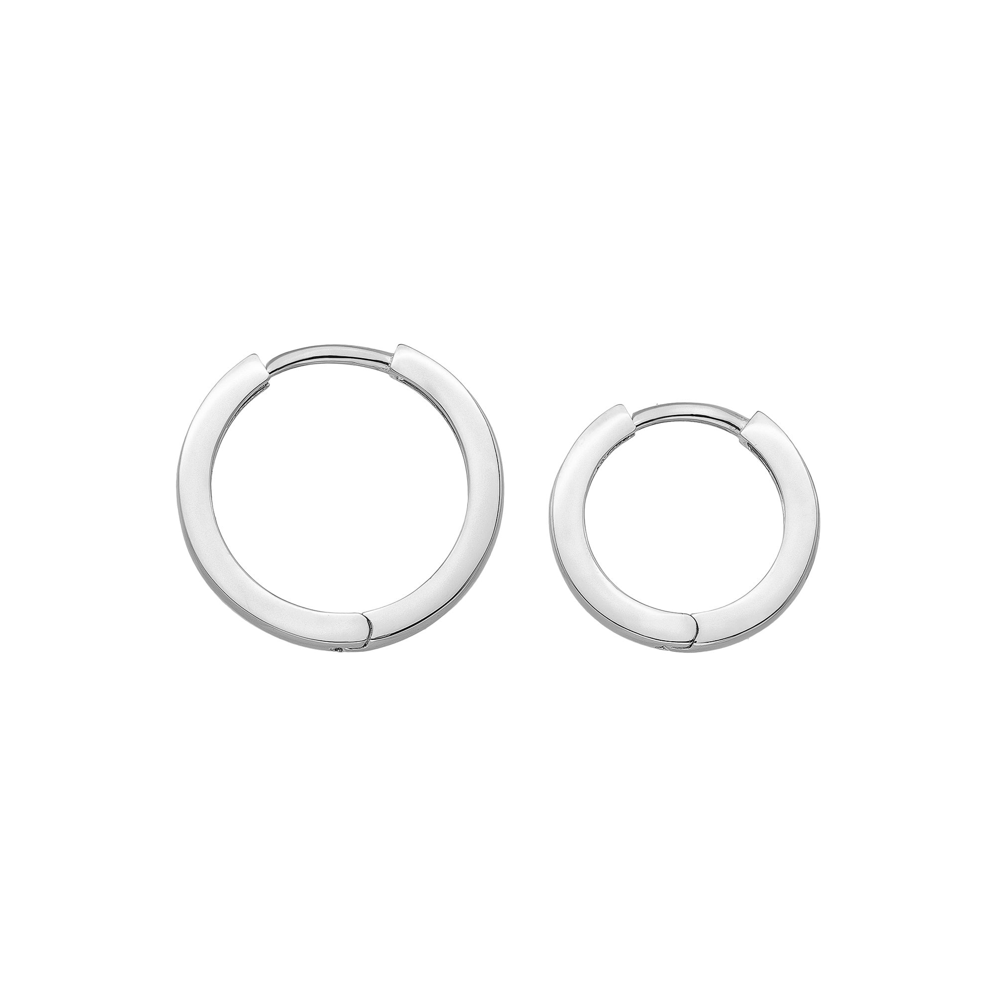 14K Solid Gold Flat Edge Huggie Hoop Earrings | 10.8mm & 13.5mm Everyday Stacking Hoops for Women - Hoop Earrings