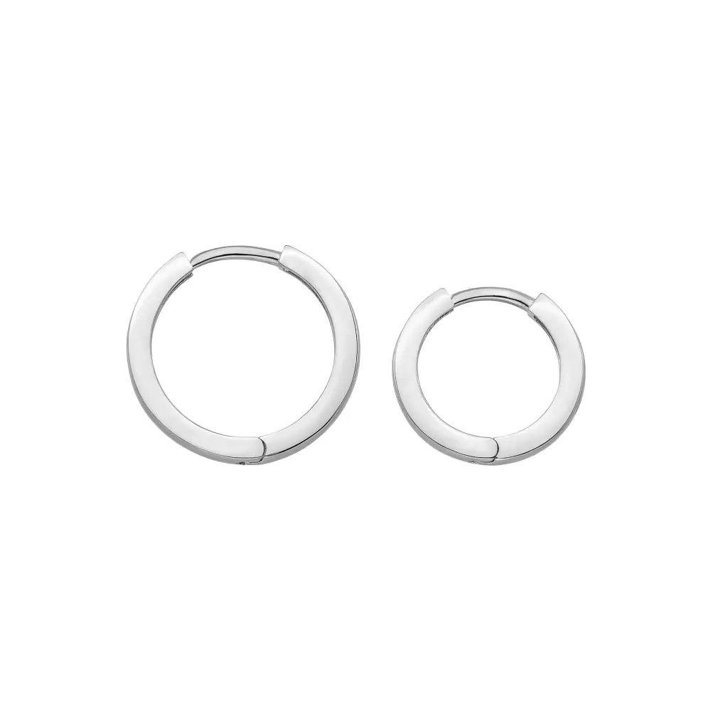 14K Solid Gold Flat Edge Huggie Hoop Earrings | 10.8mm & 13.5mm Everyday Stacking Hoops for Women - Hoop Earrings