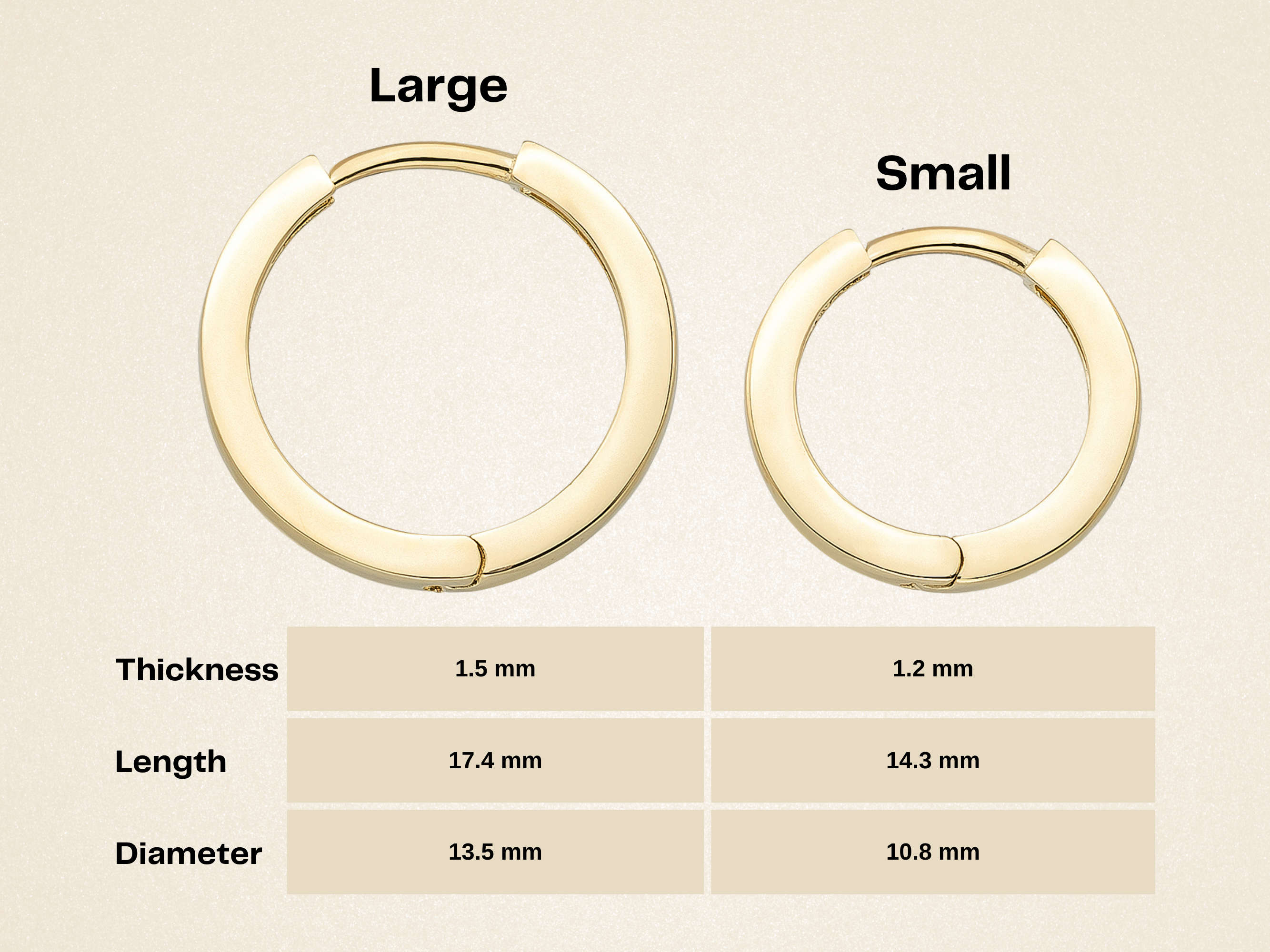 14K Solid Gold Flat Edge Huggie Hoop Earrings | 10.8mm & 13.5mm Everyday Stacking Hoops for Women - Hoop Earrings