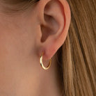 14K Solid Gold Flat Edge Huggie Hoop Earrings | 10.8mm & 13.5mm Everyday Stacking Hoops for Women - Hoop Earrings
