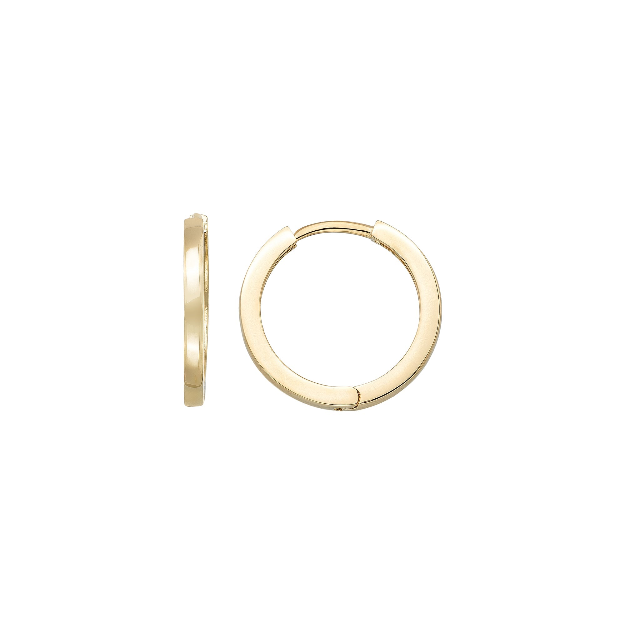 14K Solid Gold Flat Edge Huggie Hoop Earrings | 10.8mm & 13.5mm Everyday Stacking Hoops for Women - Single Small / 14K