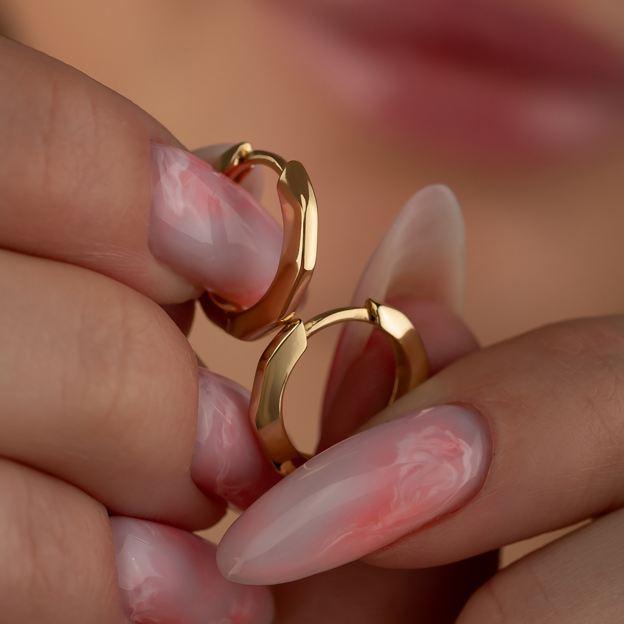 14K Solid Gold Flat Edge Huggie Hoop Earrings | 11mm Minimal Everyday Hoops for Women - Hoop Earrings