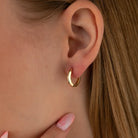 14K Solid Gold Flat Edge Huggie Hoop Earrings | 11mm Minimal Everyday Hoops for Women - Hoop Earrings