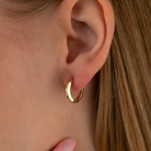 14K Solid Gold Flat Edge Huggie Hoop Earrings | 11mm Minimal Everyday Hoops for Women - Hoop Earrings