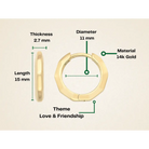 14K Solid Gold Flat Edge Huggie Hoop Earrings | 11mm Minimal Everyday Hoops for Women - Hoop Earrings