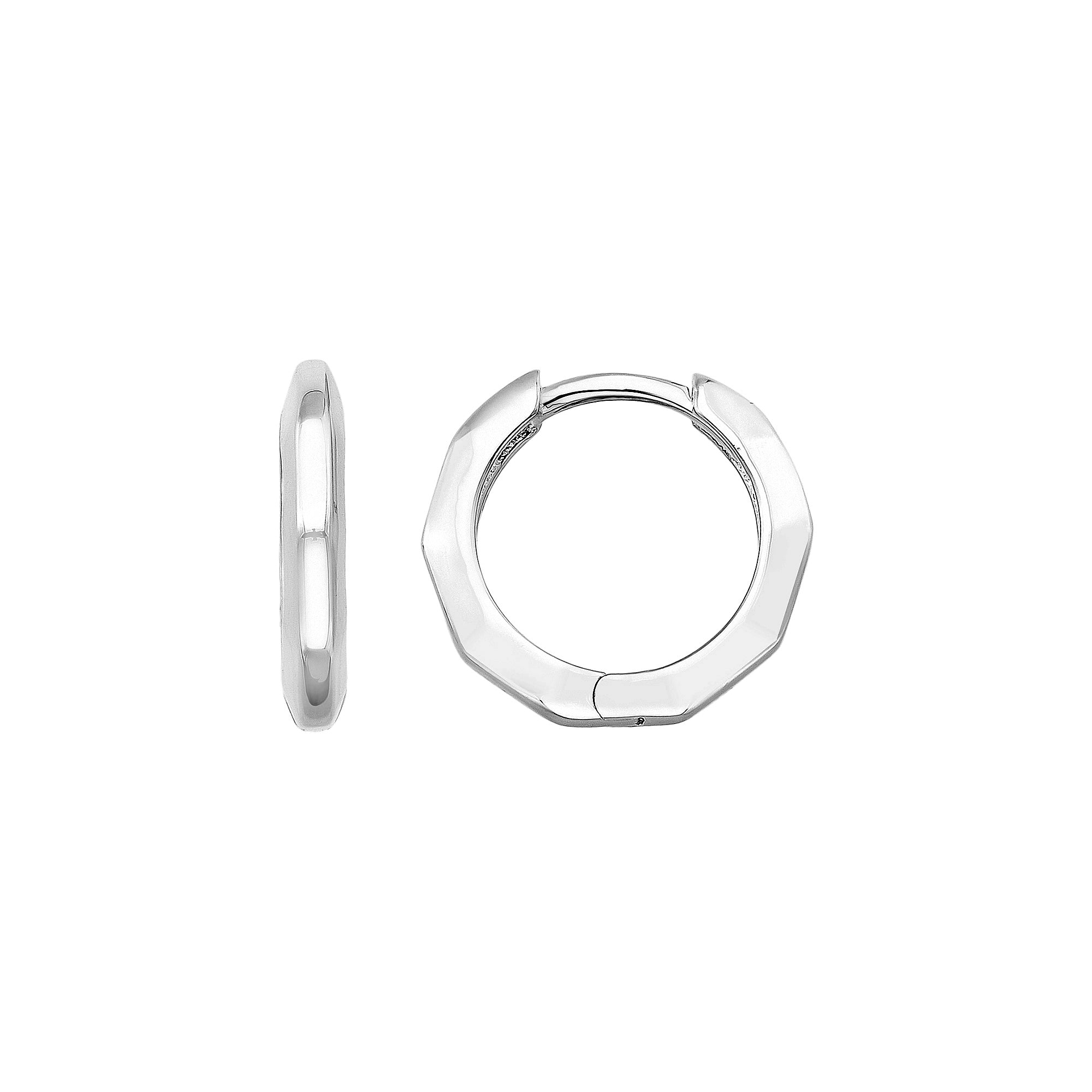 14K Solid Gold Flat Edge Huggie Hoop Earrings | 11mm Minimal Everyday Hoops for Women - Single (1 Earring) / 14K White
