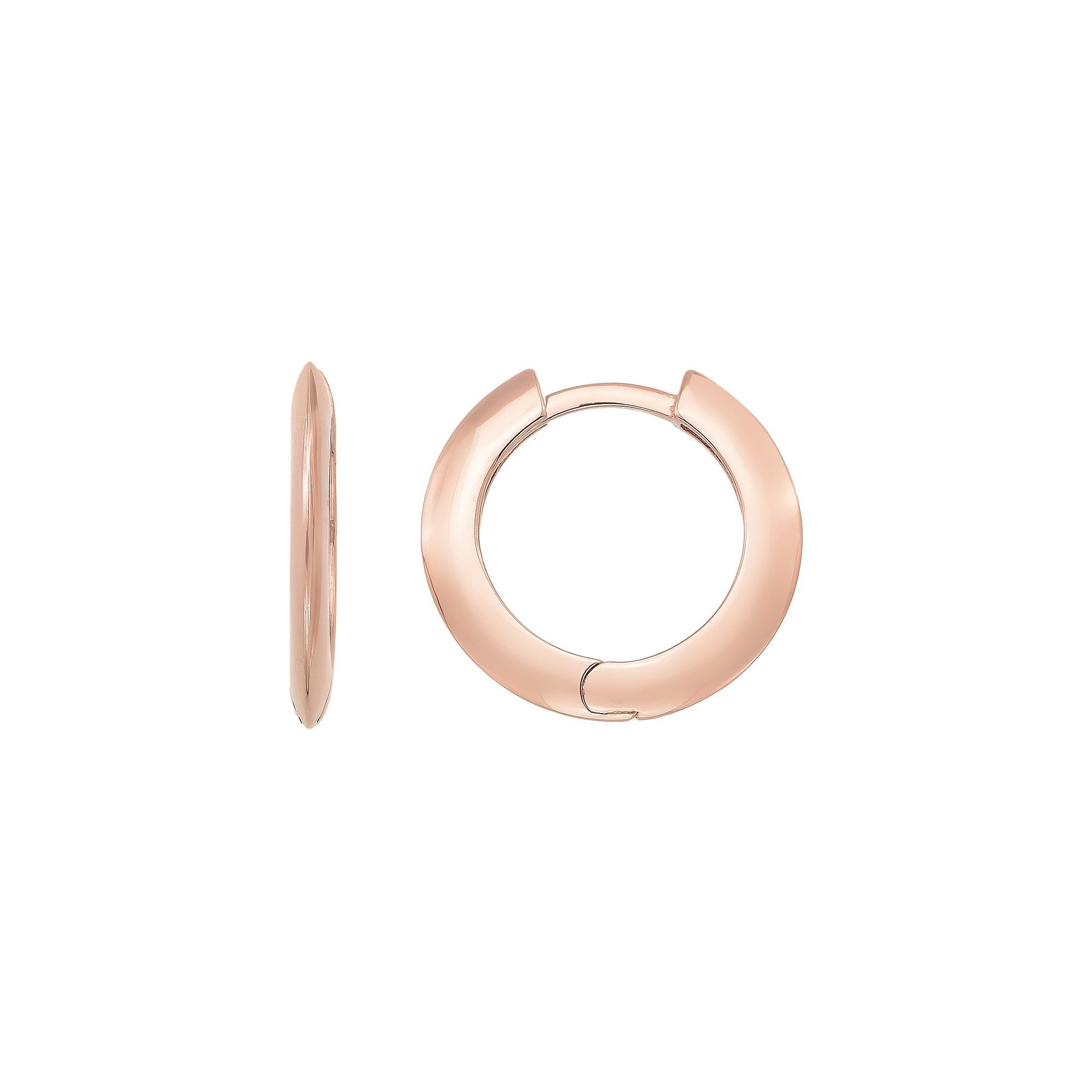 14K Solid Gold Flat Edge Huggie Hoop Earrings | 18mm Simple Everyday Hoops for Women - Single (1 Earring) / 14K Rose