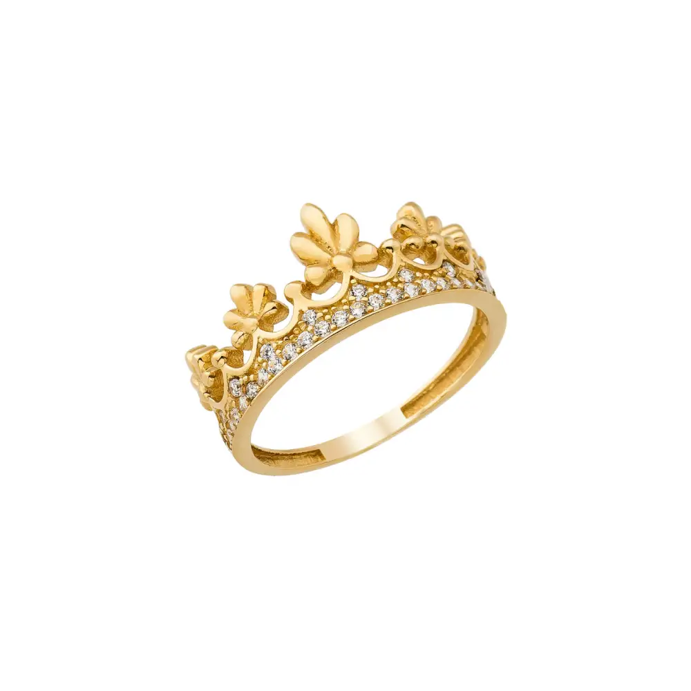 14K Solid Gold Flower Crown Ring - 4 - Rings
