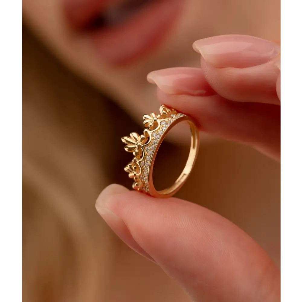 14K Solid Gold Flower Crown Ring - Rings