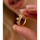 14K Solid Gold Flower Crown Ring - Rings
