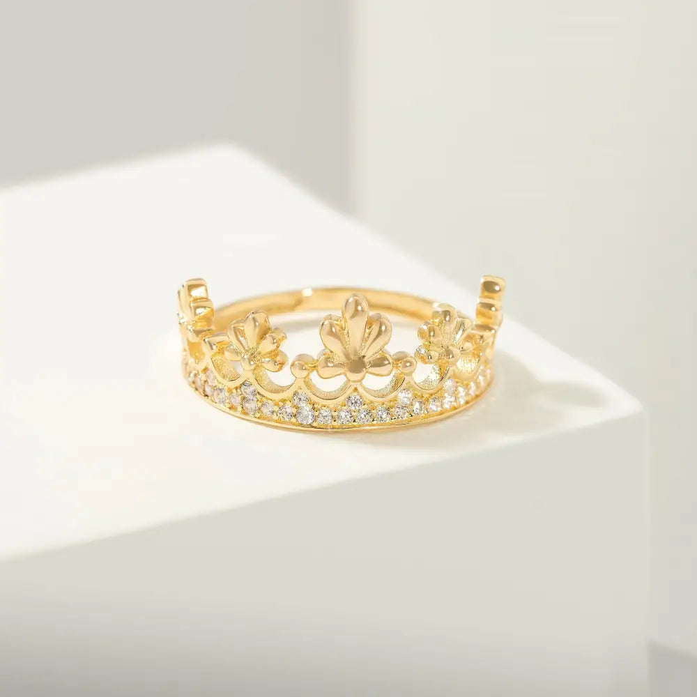 14K Solid Gold Flower Crown Ring - Rings